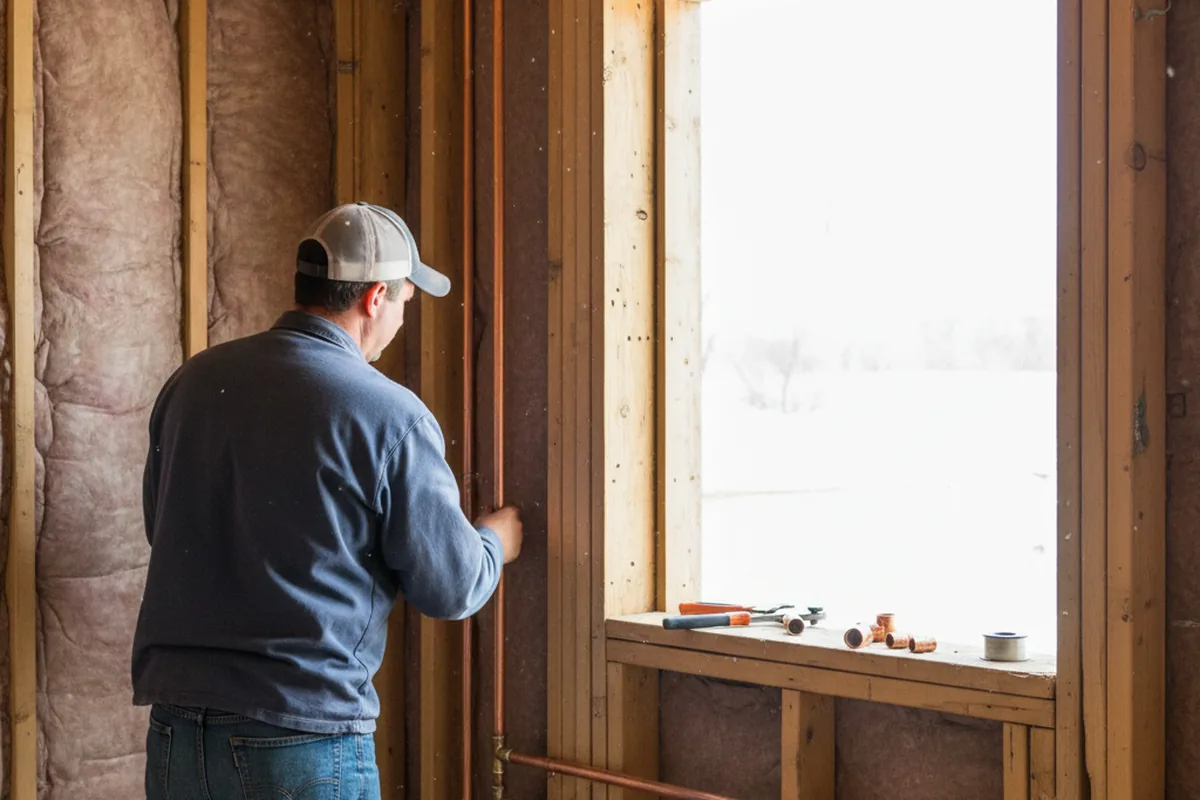 Licensed plumber running new copper supply lines in a Gray Mountain home